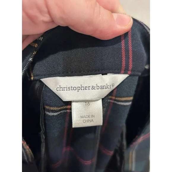 Christopher & Banks Pants Womens 16 Green Plaid Mid-Rise Holiday Party Festive - Picture 8 of 9